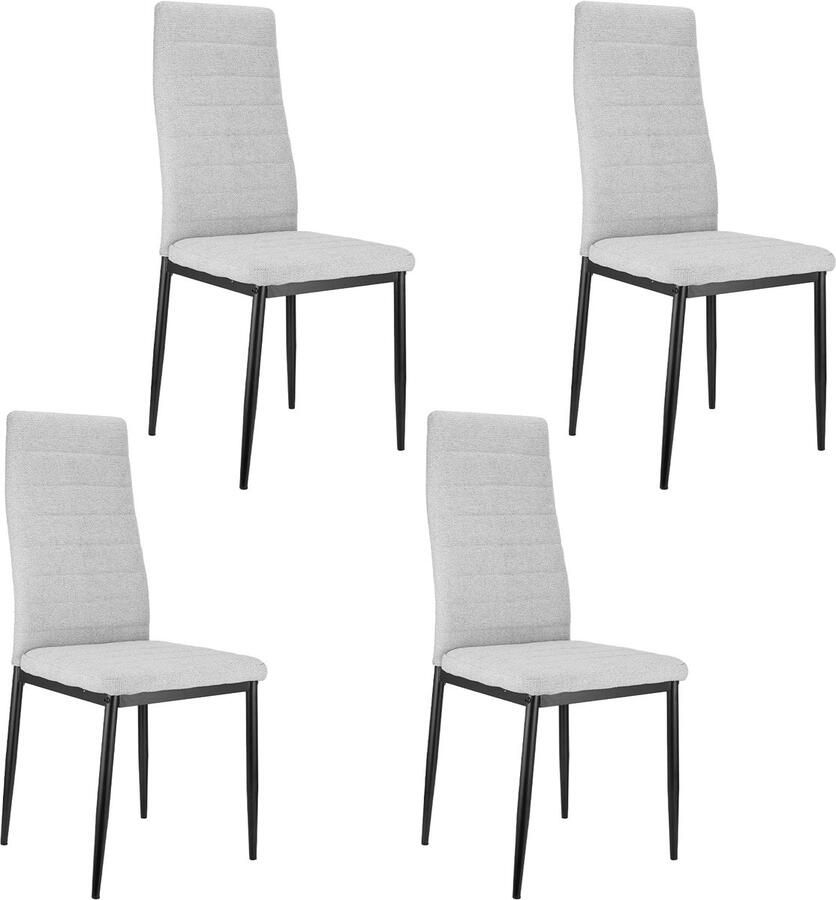 Merax Eetkamerstoelen Set van 4 – Hoge Rugleuning – Grijze Linnen Stof – Metalen Frame – Ergonomisch – Gestoffeerd – Keukenstoel – Woonkamerstoel – Bureaustoel
