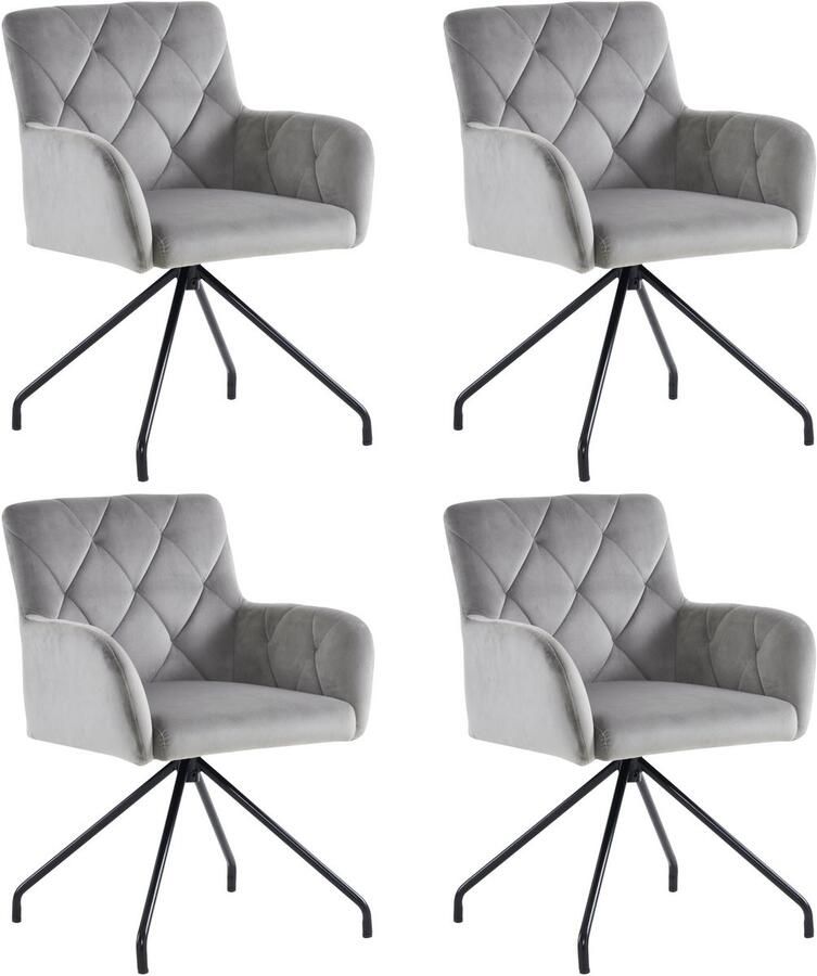 Merax Set van 4 eetkamerstoelen gestoffeerde fauteuil moderne loungestoel woonkamerstoel voor slaapkamer studeerkamer en bureau fluweel lichtgrijs