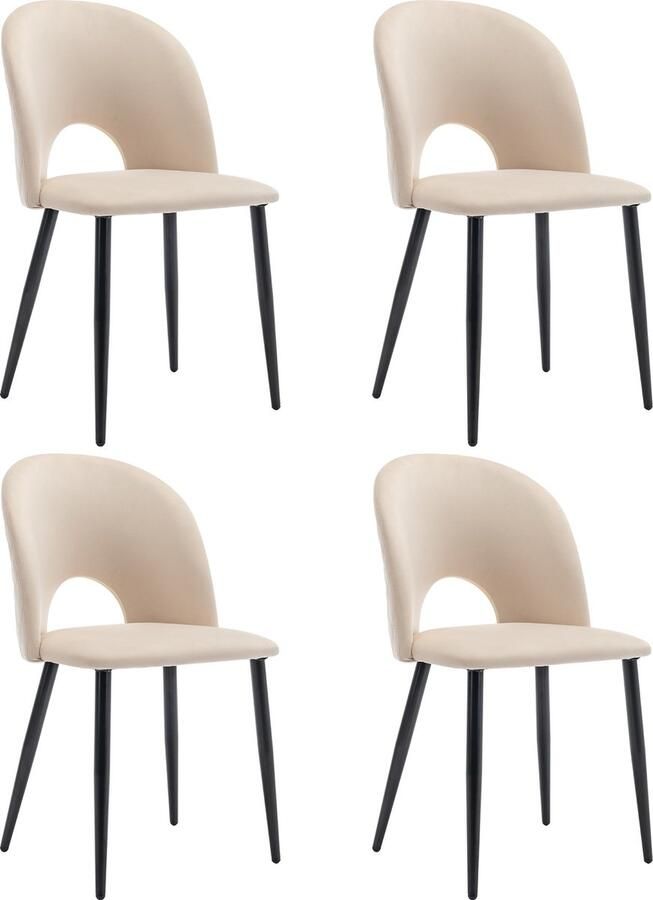 Merax Esszimmerstuhl (4 St) Polsterstuhl Design Stuhl mit Rückenlehne Sitzfläche aus Samt Gestell aus Metall Verstellbare Füße Diamantmuster auf der Rückseite Beige - Foto 2