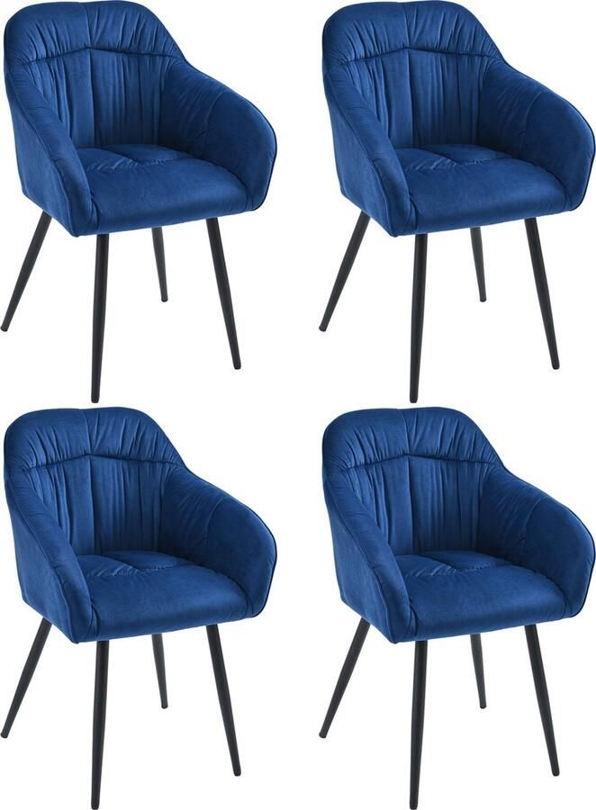 Merax Eetkamerstoelen Set van 4 – Luxe Velvet Stoelen met Armleuningen en Verstelbare Poten Blauw met Zwart