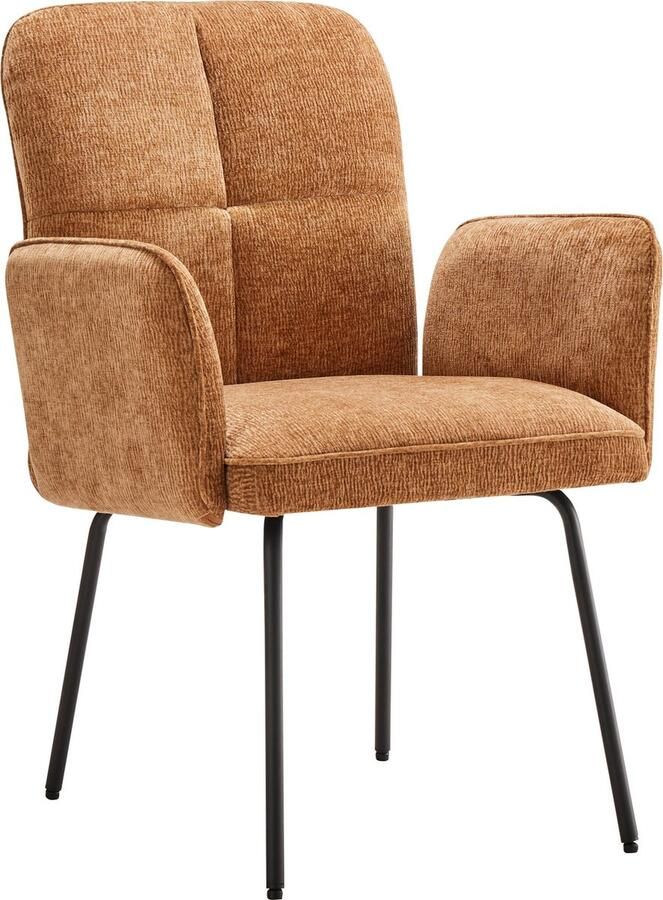 Merax Eetkamerstoelen (Set van 4) Luxe Woonkamerstoelen met Zacht Kussen Extra Brede Rugleuning Zwarte Metalen Poten Bruin