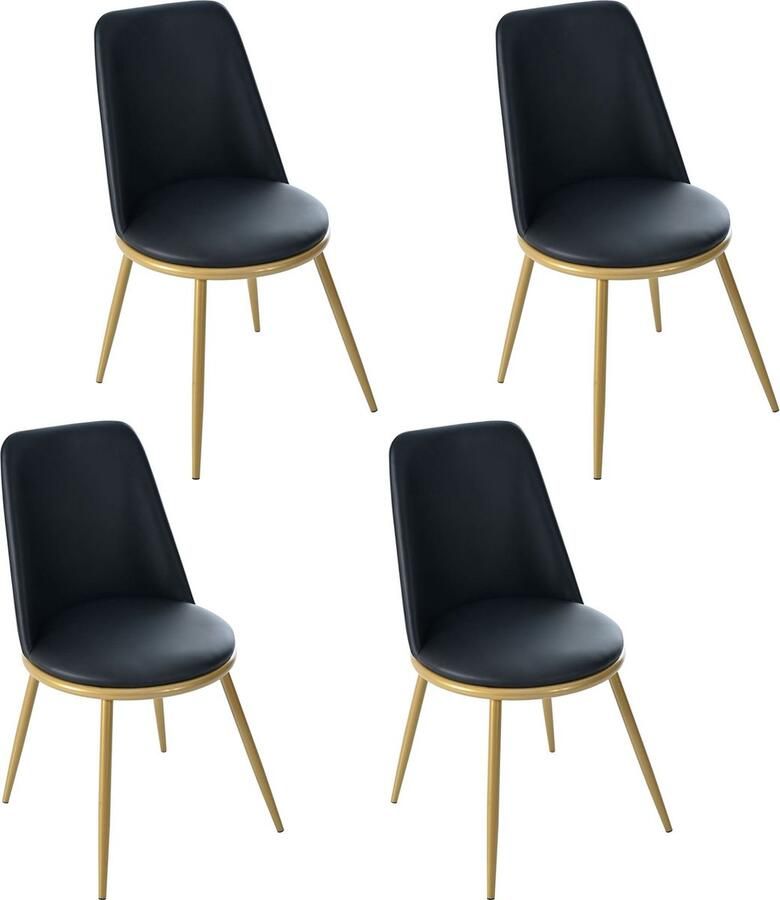 Merax Esszimmerstoelen Set van 4 – Moderne Keukenstoelen met Ronde Rugleuning en PU Kunstleren Zitting – Stabiele Metalen Poten in Zwart