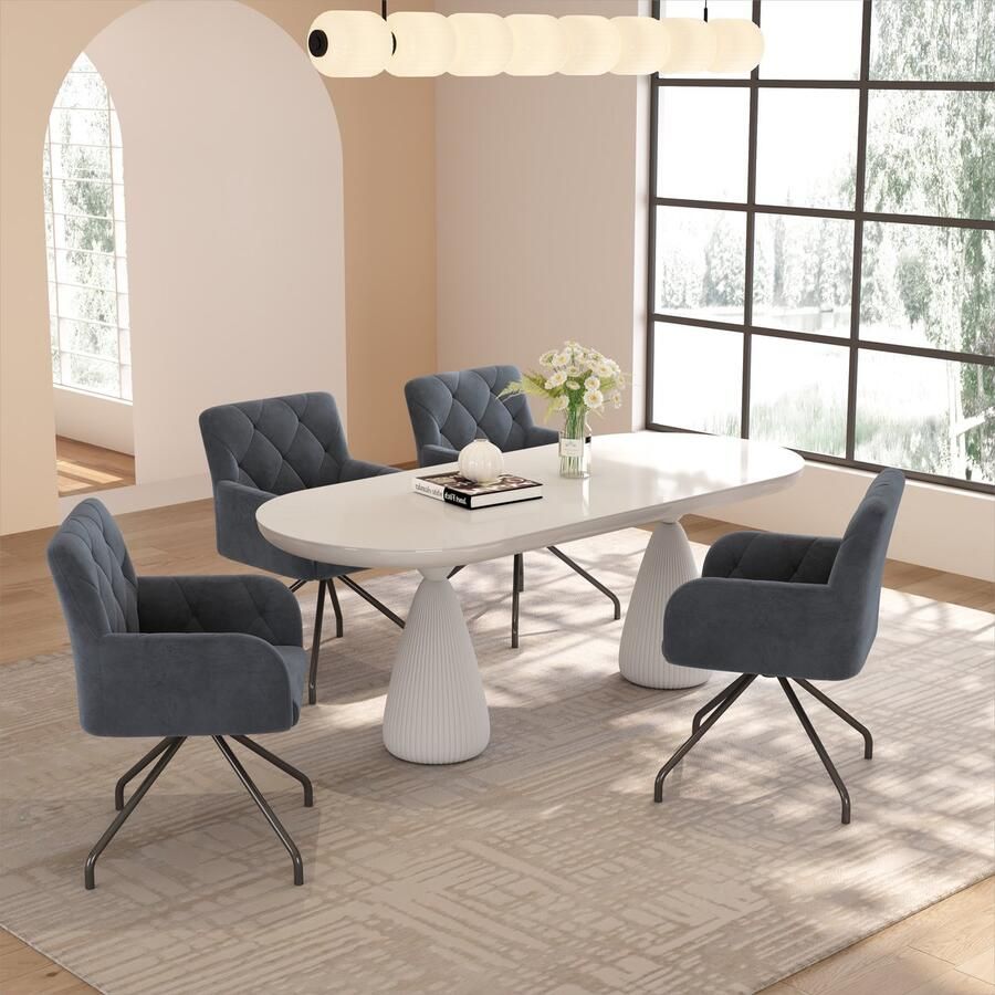 Merax Eetkamerstoelen Set van 4 – Moderne Velvet Stoelen met Ruitpatroon Comfortabele Lendensteun en Metalen Poten Grijs