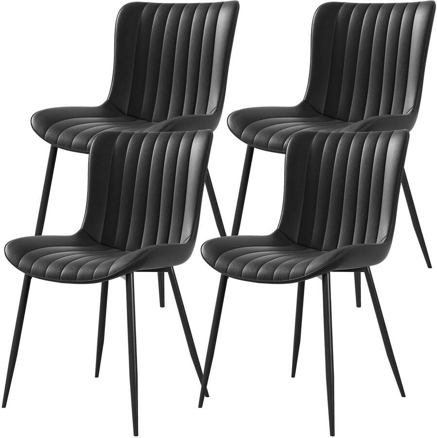 Merax Eetkamerstoelen Set van 4 Moderne Zwarte Kunstleren Stoelen met Ergonomische Rugleuning Comfortabele Stoelen voor Keuken en Eetkamer