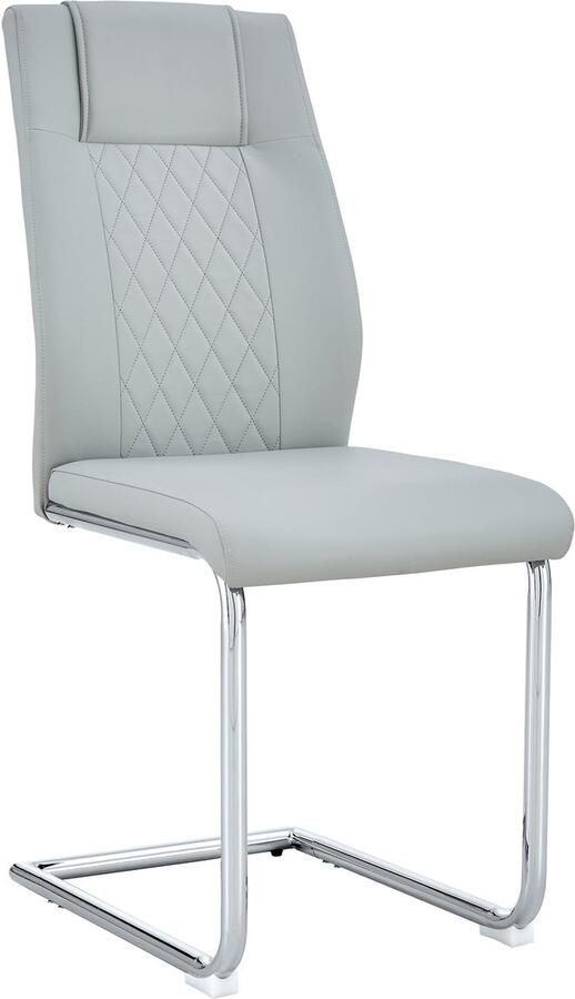 Merax Eetkamerstoelen Set van 4 Scandinavische Stoelen in Lichtgrijs PU Leer Comfortabele Hoge Rugleuning Zilveren Metalen Poten met Antislip Voeten Modern Design