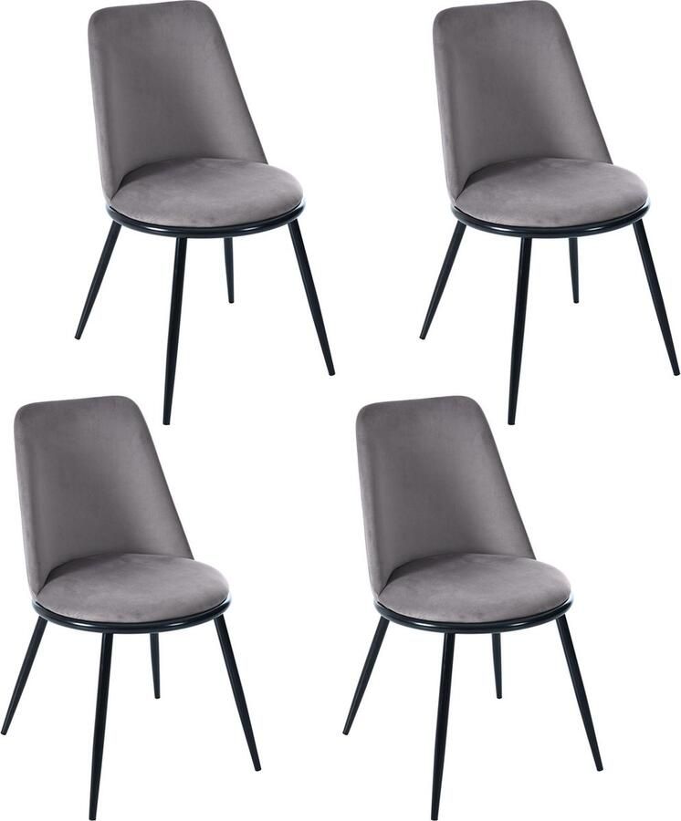 Merax Eetkamerstoelen Set van 4 Stoelen met Ronde Rugleuning en Velvet Zitting Stalen Frame Ergonomisch Ontwerp Grijs