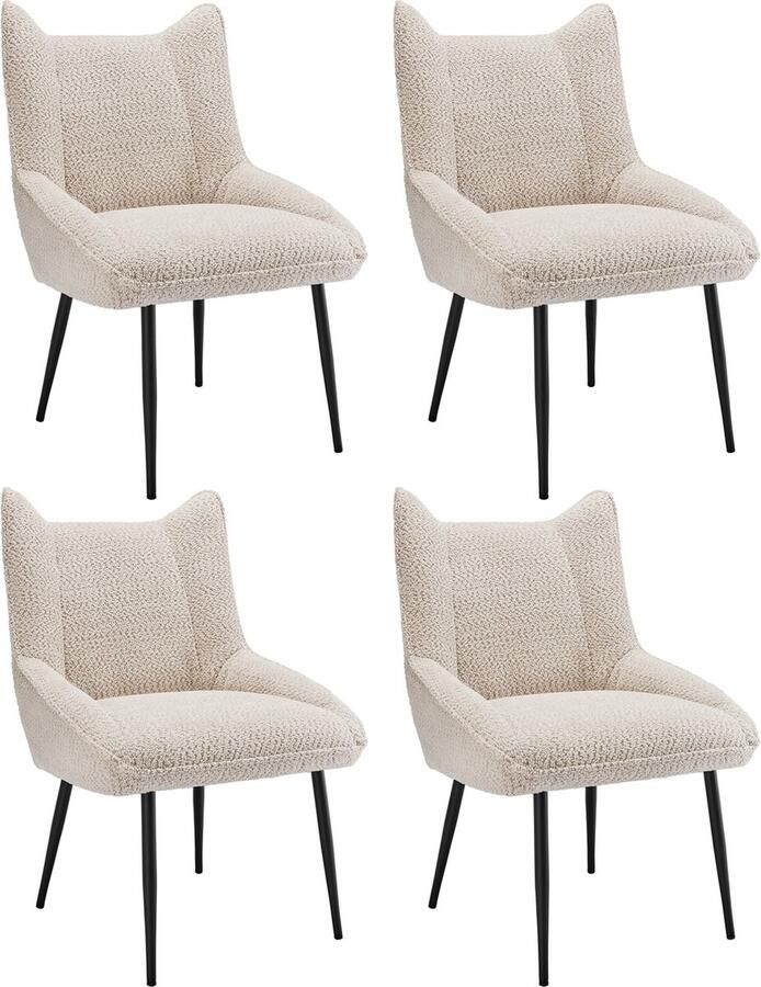 Merax Eetkamerstoelen Set van 4 Lounge stoelen met Armleuning Teddy Fluweel Beige Verdikt Kussen