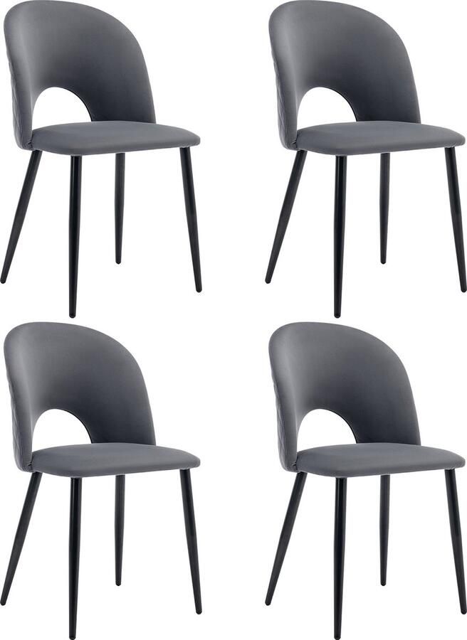 Merax Esszimmerstuhl (4 St) Polsterstuhl Design Stuhl mit Rückenlehne Sitzfläche aus Samt Gestell aus Metall Verstellbare Füße Diamantmuster auf der Rückseite Grau