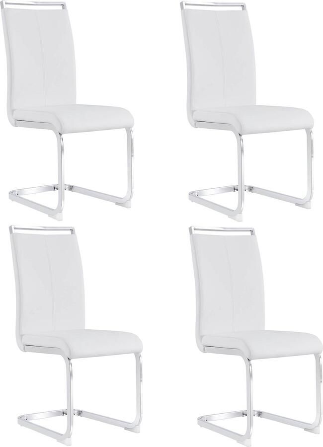 Merax Freischwinger Stoelen Set van 4 Verchroomd Metalen Frame Kunstleren Bekleding Belastbaar tot 120 kg Wit