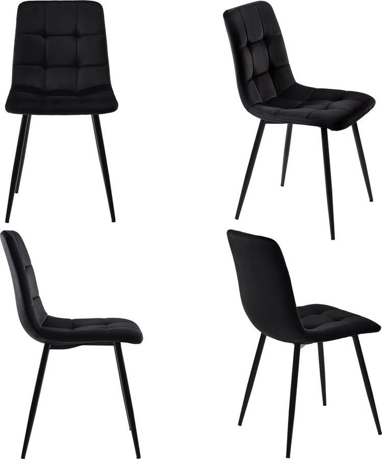 Merax Set van 4 Eetkamerstoelen Design Eetkamerstoel met Rugleuning en Velvet Zitting Stoelen met Metalen Frame Zwart