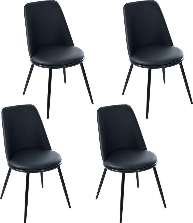 Merax Eetkamerstoelen Set van 4 – Zwarte Stoelen met Ronde Rugleuning – Kunstleer – Ergonomisch Design – Metalen Poten – Moderne Keukenstoelen