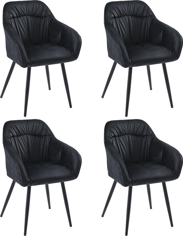 Merax Set van 4 Eetkamerstoelen – Zwarte Samt Stoelen met Armleuningen – Luxe Design Stoelen met Verstelbare Voorpoten – Comfortabele Stoelen voor Eetkamer Woonkamer en Kantoor