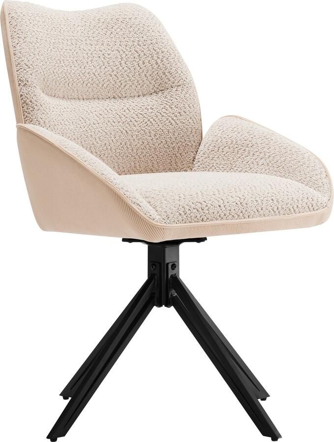 Merax Eetkamerstoelen Set van 6 360° Draaibare Sherpa Stoelen met Zachte Zitting en Stabiele IJzeren Poten Beige - Foto 2