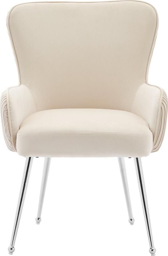 Merax Samt-Esszimmerstuhl 6er-Set luxuriös Wohnzimmer Schlafzimmer Lounge-Stuhl mit vier Silberne Metallstützbeinen Mit Armlehnen und verstellbaren Füßen Lendenwirbelstütze Beige - Foto 2