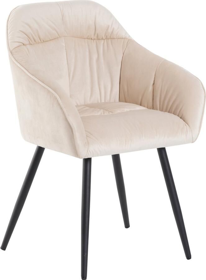 Merax Set van 6 Eetkamerstoelen – Luxe Fluwelen Stoelen met Armleuningen en Verstelbare Voeten – Beige – Metalen Onderstel - Foto 2
