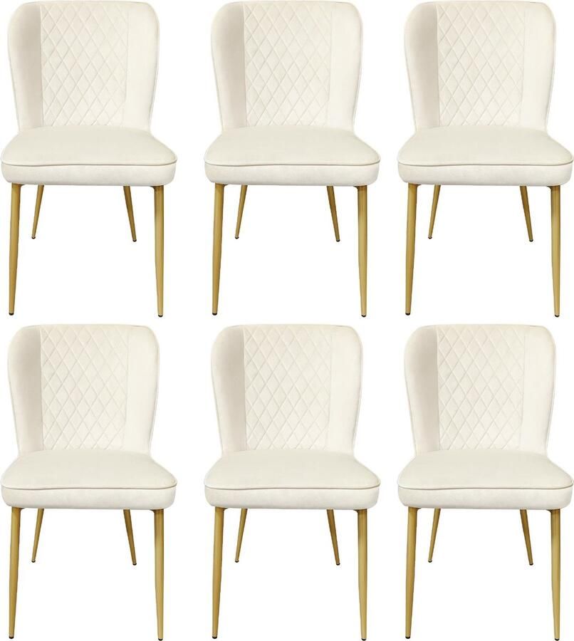 Merax Set van 6 Eetkamerstoelen – Beige Samt Stoelen met Rugleuning – Luxe Design Stoelen met Metalen Onderstel – Comfortabel en Stijlvol voor Eetkamer Woonkamer en Home Office - Foto 3