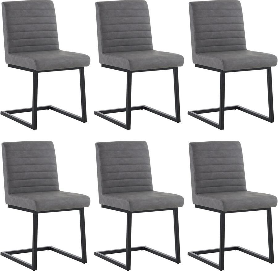 Merax 6-delige Set Eetkamerstoelen Comfortabele Stoelen met Kunstlederen Bekleding Z-vormige Metalen Poten Ergonomische Designstoelen voor Woonkamer Slaapkamer en Kantoor Grijs