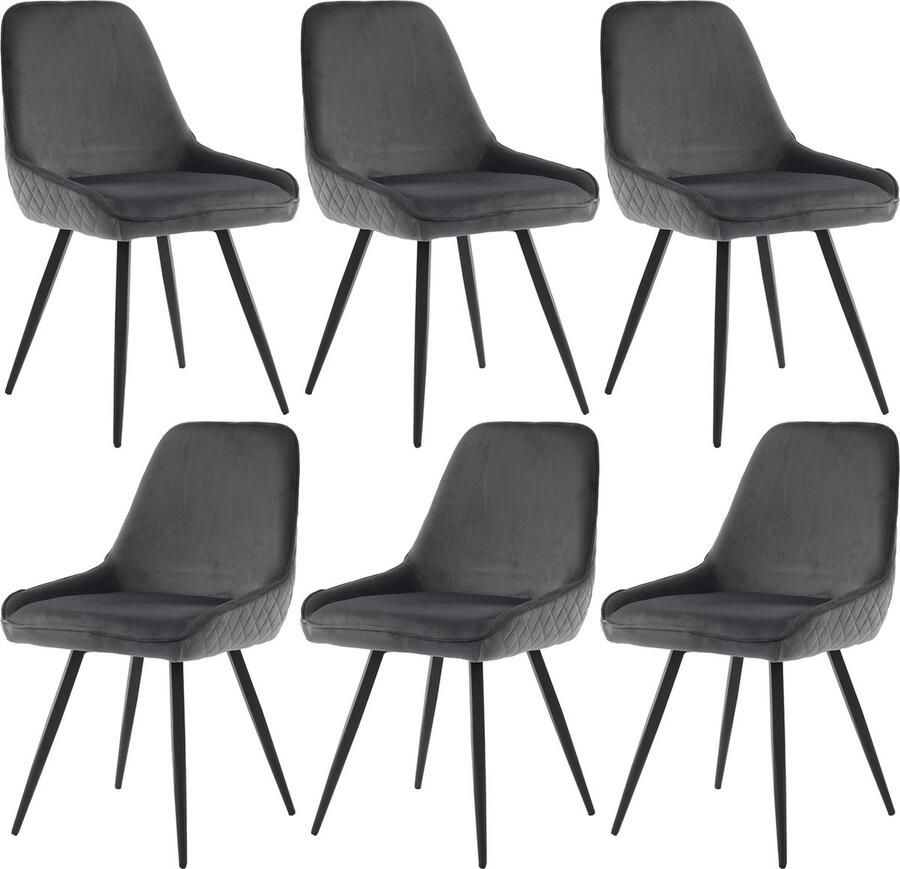 Merax Eetkamerstoelen Set van 6 Donkergrijs Velvet Luxe Keukenstoelen met Ergonomische Rugleuning Comfortabele Designstoelen met Metalen Poten