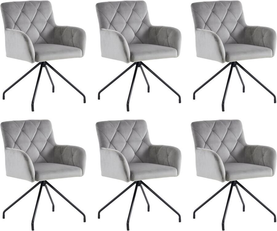 Merax Set van 6 eetkamerstoelen gestoffeerde fauteuil moderne loungestoel woonkamerstoel voor slaapkamer studeerkamer en bureau fluweel lichtgrijs