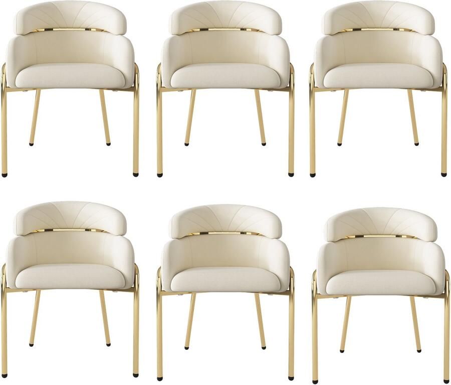Merax Eetkamerstoelen Set van 6 Fluwelen Bekleding Luxe Stoelen met Metalen Poten Beige
