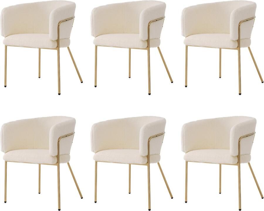 Merax Eetkamerstoelen Set van 6 Fluwelen Stoelen met Metalen Poten Luxe Loungestoelen Beige met Goud