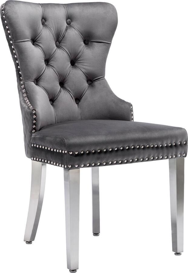 Merax Eetkamerstoelen Set van 6 – Grijze Velvet Stoelen met Deurklopper Design – Luxe & Zachte Bekleding - Foto 2