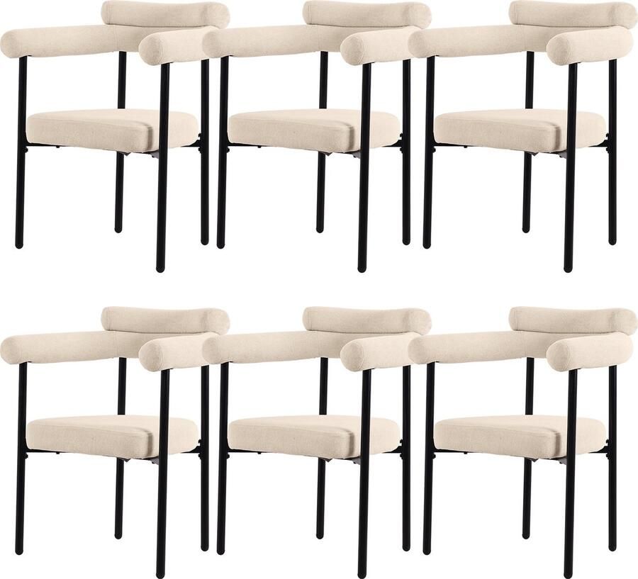 Merax set van 6 moderne eetkamerstoelen in crème kleur met fluwelen stof – comfortabele ringsitz stoelen geschikt voor eetkamer woonkamer en kantoor