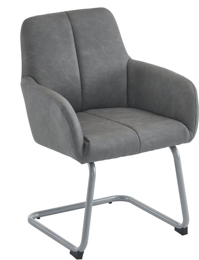 Merax eetkamerstoelen set van 6 met armleuningen kunstleer gewatteerd stalen poten ergonomisch grijs moderne designstoelen voor woonkamer of eetkamer - Foto 2