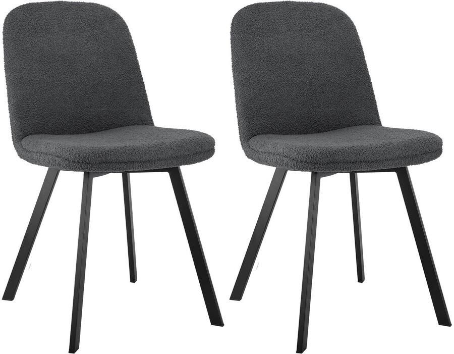 Merax Eetkamerstoelen Teddy Fleece – Set van 2 – Zachte Bekleding en Stabiel Metalen Frame – Donkergrijs – Modern en Comfortabel