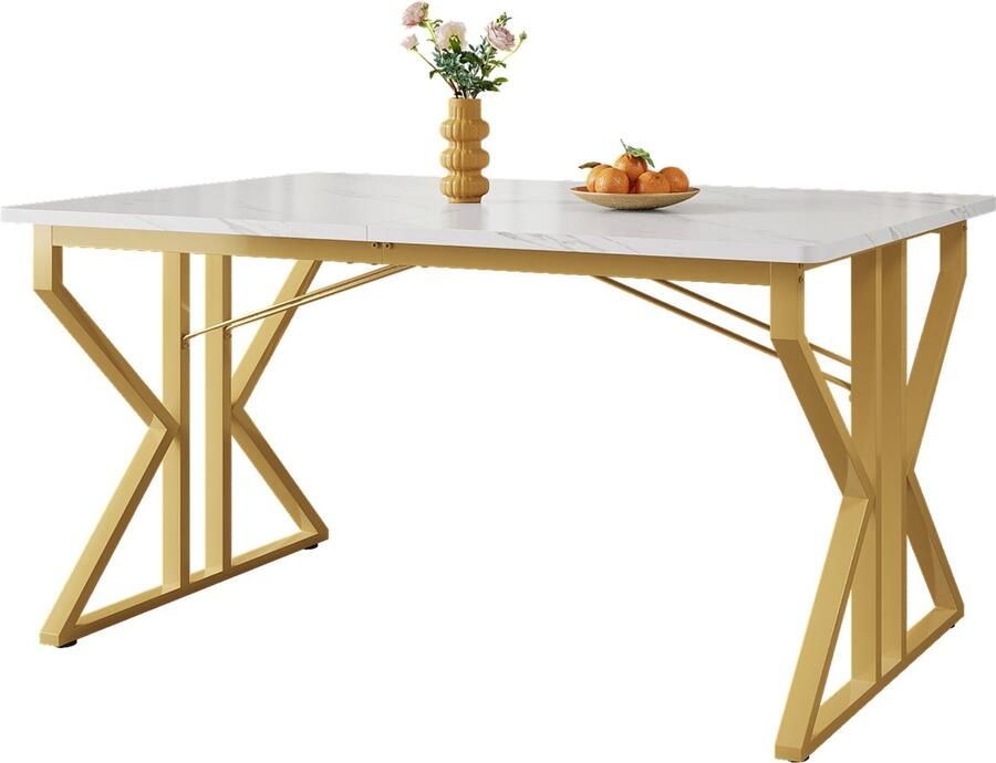 Merax Esstisch mit Metallbeinen(119×70cm) -Küchentisch stabiles Metallgestell -moderner Marmorierung Esstisch Tisch Wohnzimmer Frühstückstisch für Küche Esszimmer Goldfarbene Tischbeine - Foto 2