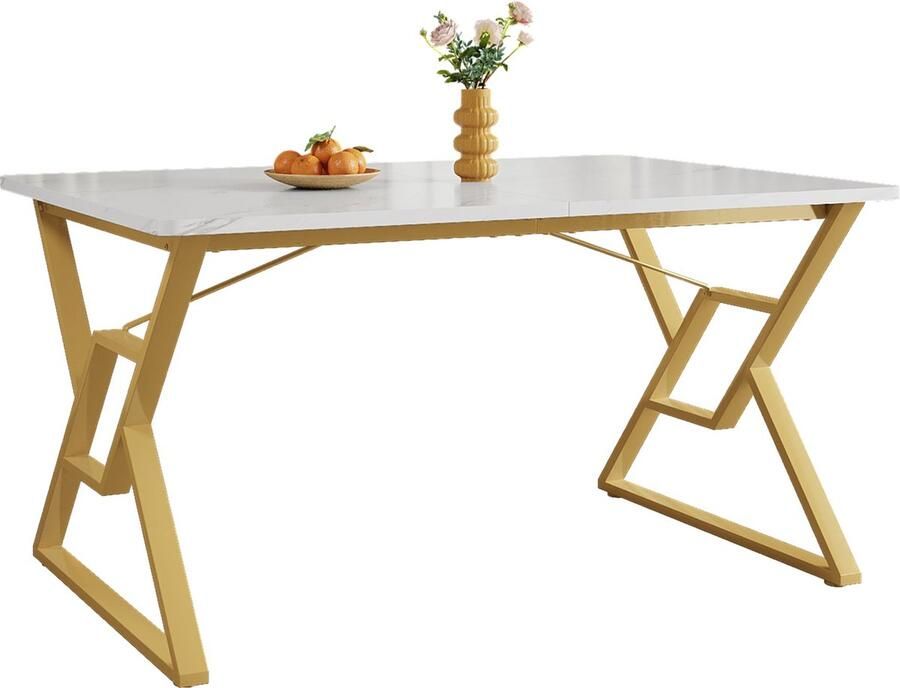 Merax Esstisch mit Metallbeinen(119×70cm) -Küchentisch stabiles Metallgestell moderner Marmorierung Esstisch Tisch Wohnzimmer Frühstückstisch für Küche Esszimmer Goldfarbene Tischbeine