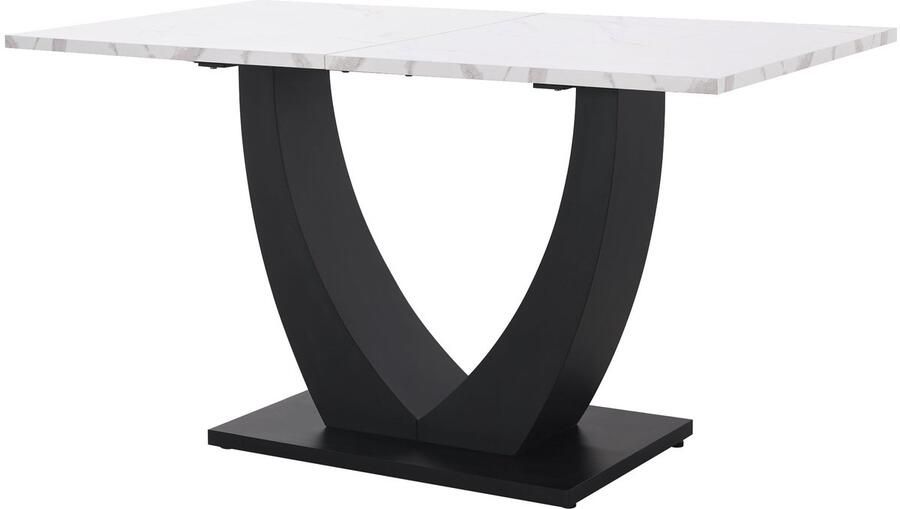 Merax Eettafel 140x75 cm Rechthoekig Wit Marmerlook Metalen Poten Verstelbare Voeten