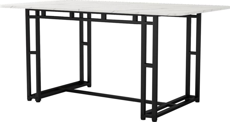 Merax Eettafel 140x80cm Tafel in Marmerlook Keukentafel met Metalen Poten Wit met Zwart
