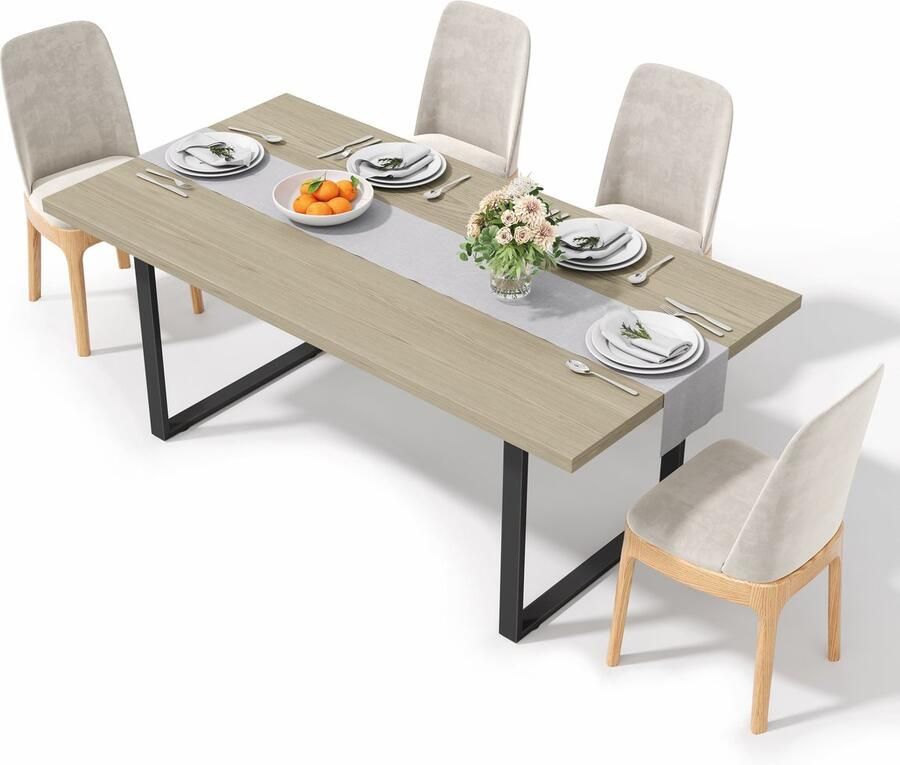 Merax Eettafel 160x80 cm Houten Keukentafel in Industrieel Design Eettafel voor 6-8 Personen Stabiel Metalen Frame en Krasbestendig Blad Naturel en Zwart