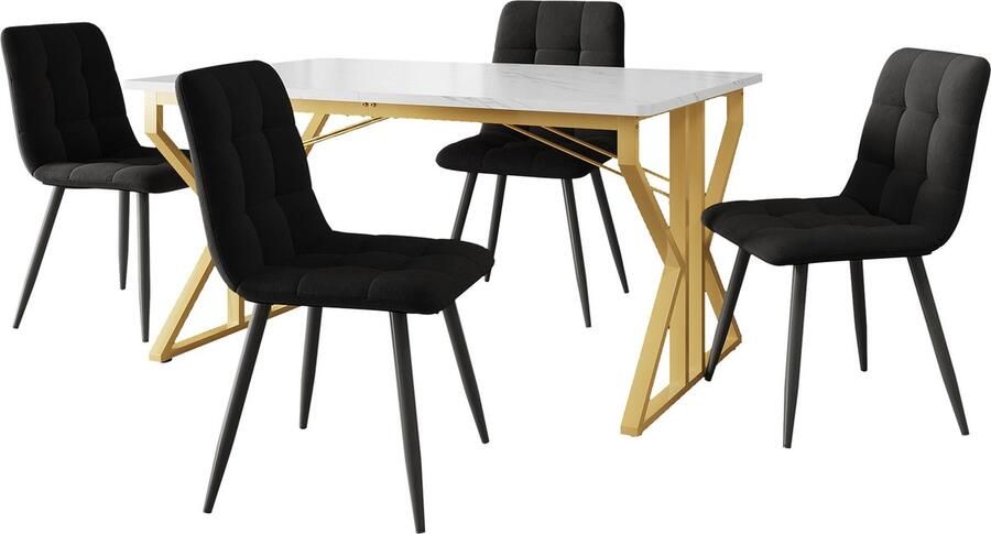 Merax Esstisch mit Metallbeinen(119×70cm) -Küchentisch stabiles Metallgestell -moderner Marmorierung Esstisch Tisch Wohnzimmer Frühstückstisch für Küche Esszimmer Goldfarbene Tischbeine