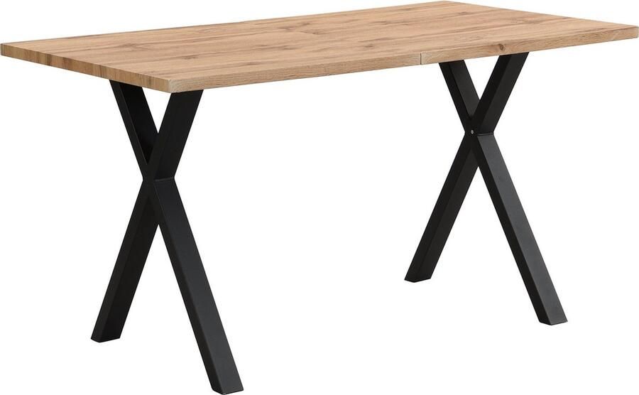Merax Industriële Eettafel 140x80x76 cm Keukentafel met Metalen X Poten Tafel in Naturel Hout Bruin met Zwart