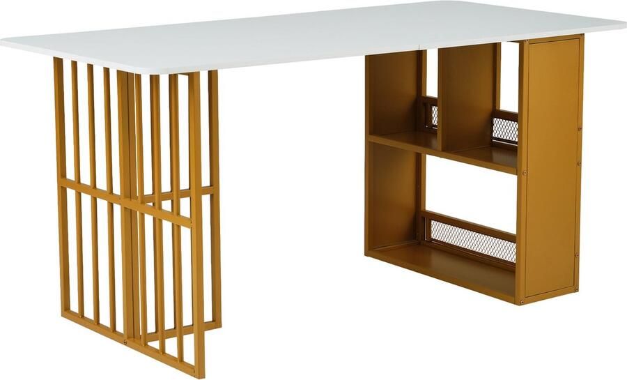 Merax Eettafel Moderne Rechthoekige Tafel voor 6 Personen Wit met Opbergruimte Minimalistisch Design