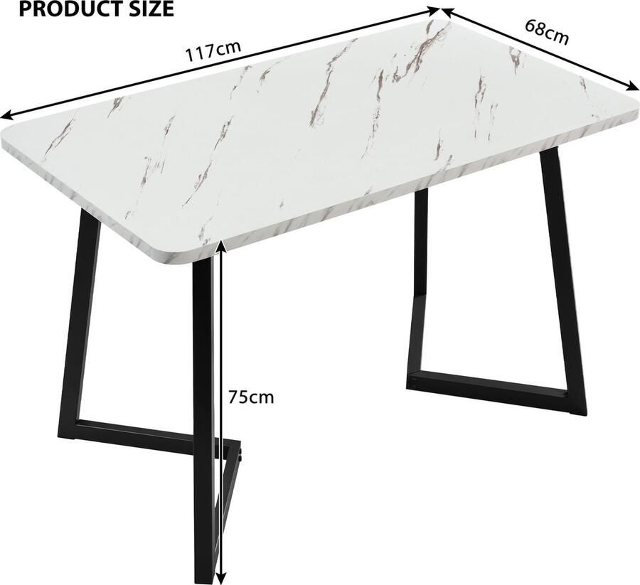 Merax Eetgroep (Set) 117x68 cm Eettafel met 4 Stoelen – Moderne Rechteckige Eettafel met Donkergrijze Linnen Stoelen en Zwarte Tafelpoten