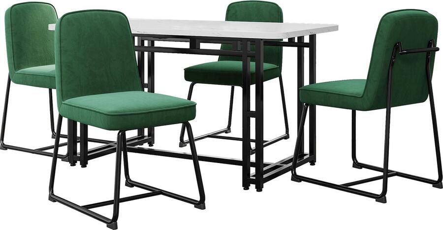 Merax Eettafelset (5-delig) 120x70 cm Eettafel met 4 Groene Stoelen Moderne Keuken Tafelset voor Eetkamer Keuken en Woonkamer