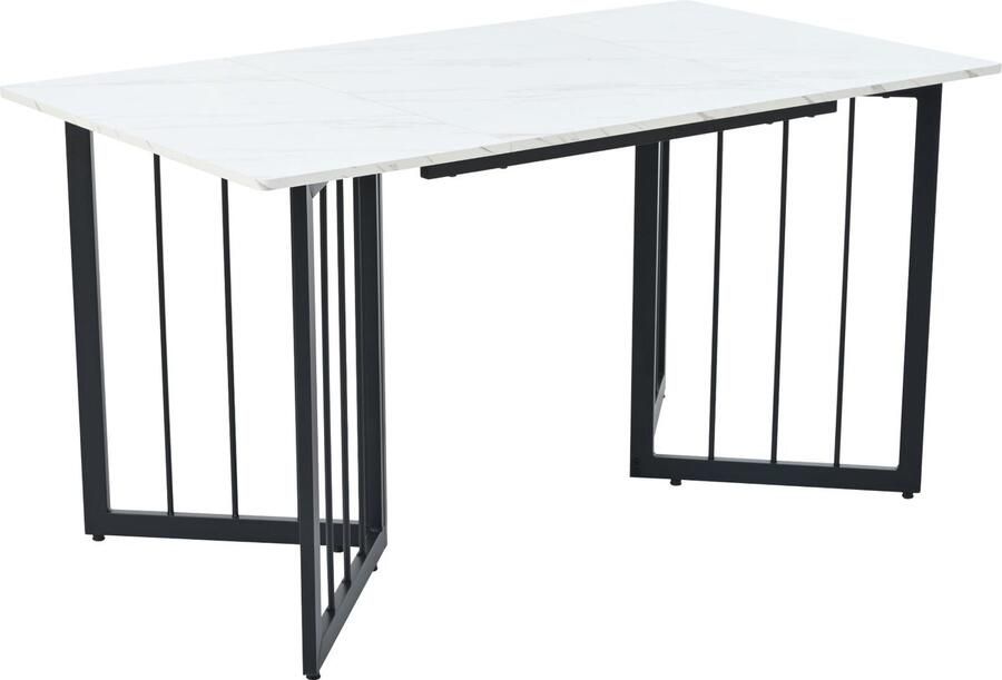 Merax Eetgroep Set (5-delig) 140x80 cm Eettafel met 4 Scandinavische Vintage Kunstleder Stoelen Bruin Kunstleder met V-vormige Zwarte Metalen Poten