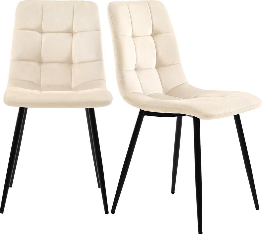 Merax Essgruppe (5-tlg) Esstisch mit 4 Stühlen Set Moderner Küchentisch Set Holzmaserung Küchentisch mit Schwarz Metallbeinen MDF Tischplatte in Walnussfarbe Beige Samt Esszimmerstühle - Foto 2