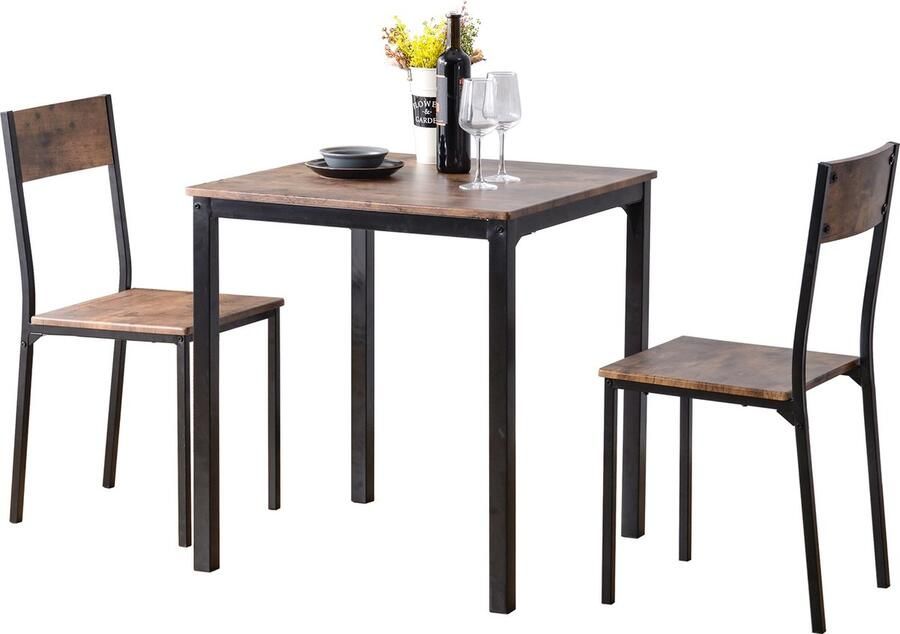 Merax Eettafelset – Eettafel met 2 Stoelen Compacte Set voor Balkon Eetkamer en Woonkamer Vintage Bruin