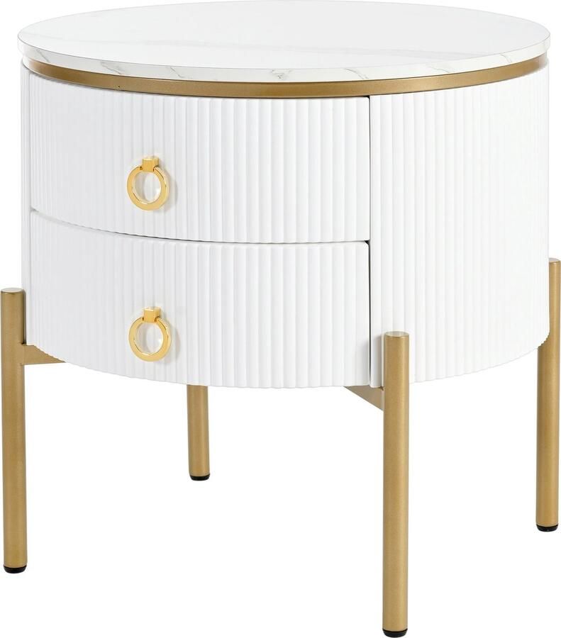 Merax Elegante Salontafel met Opberglades Bijzettafels met Marmerlook Tafelblad Verstelbare Tafel Wit met Goud