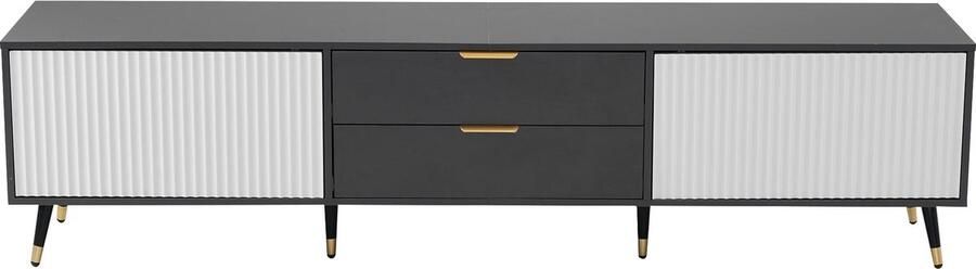 Merax Elegante Grijs-Witte Woonkamer Set – TV-meubel Bijzettafel en Salontafel – Complete 3-Delige Woonkamercombinatie