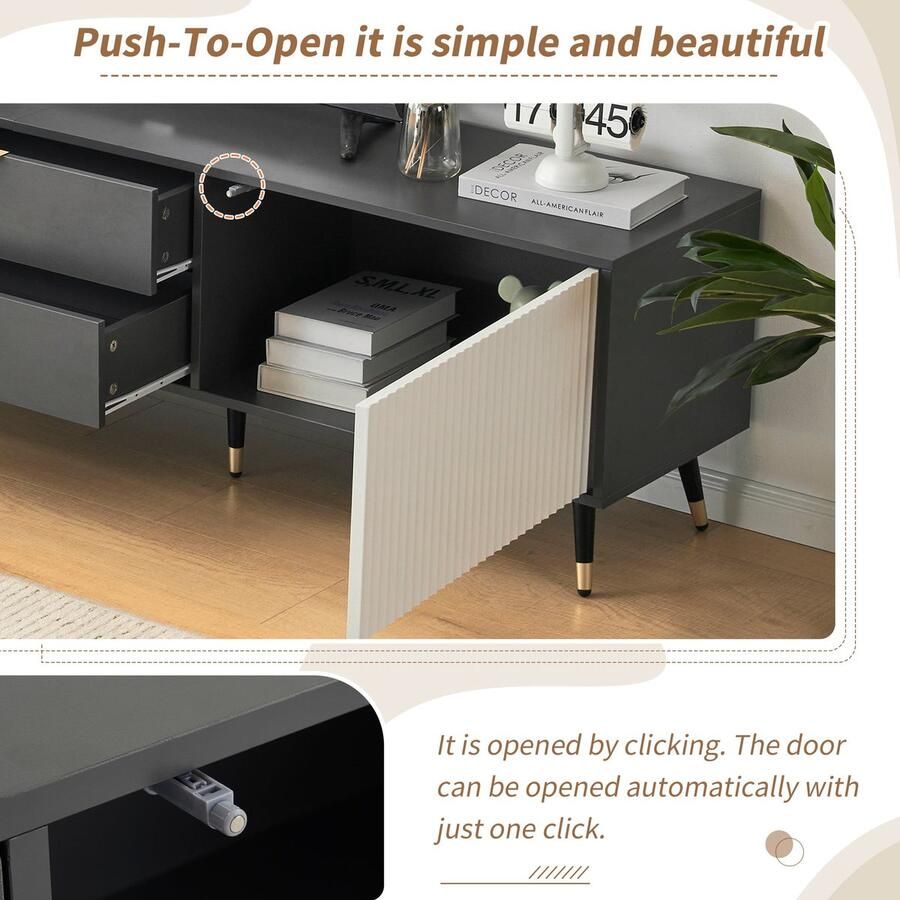 Merax Elegante Moderne TV-Kast in Grijs Wit 200x40x50 cm met 2 Laden 2 Deuren en Kabelmanagement