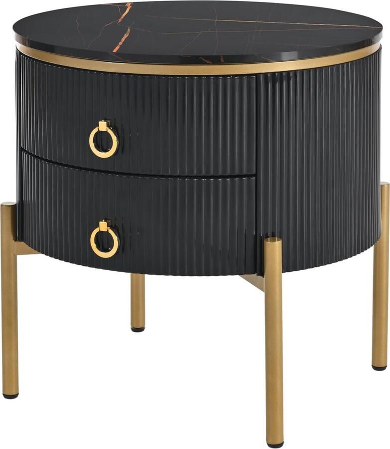 Merax Elegante Salontafel met Marmorstructuur Zwart met Gouden Poten en Handgrepen Verstelbare Hoogte