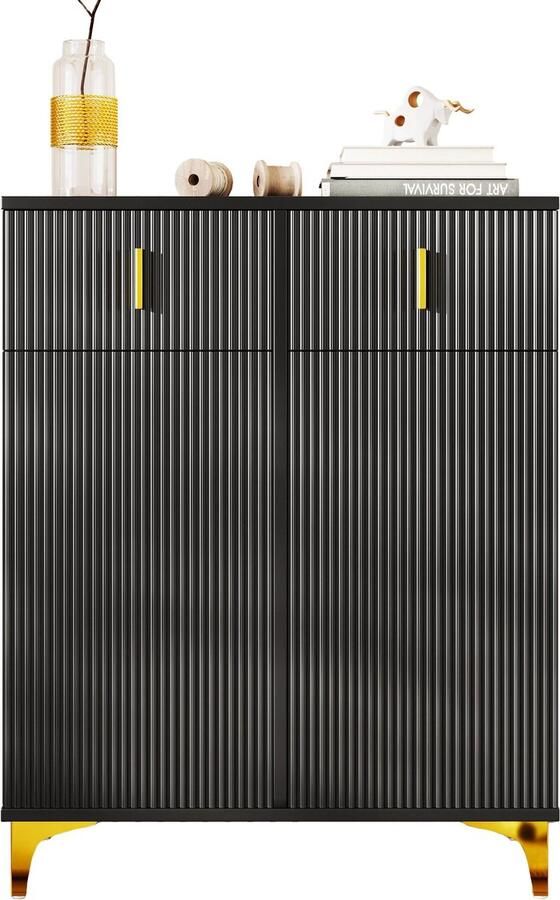 Merax Elegante Sideboard Schoenenkast met Structuurpanelen Verstelbare Planken en Vergulde Accenten