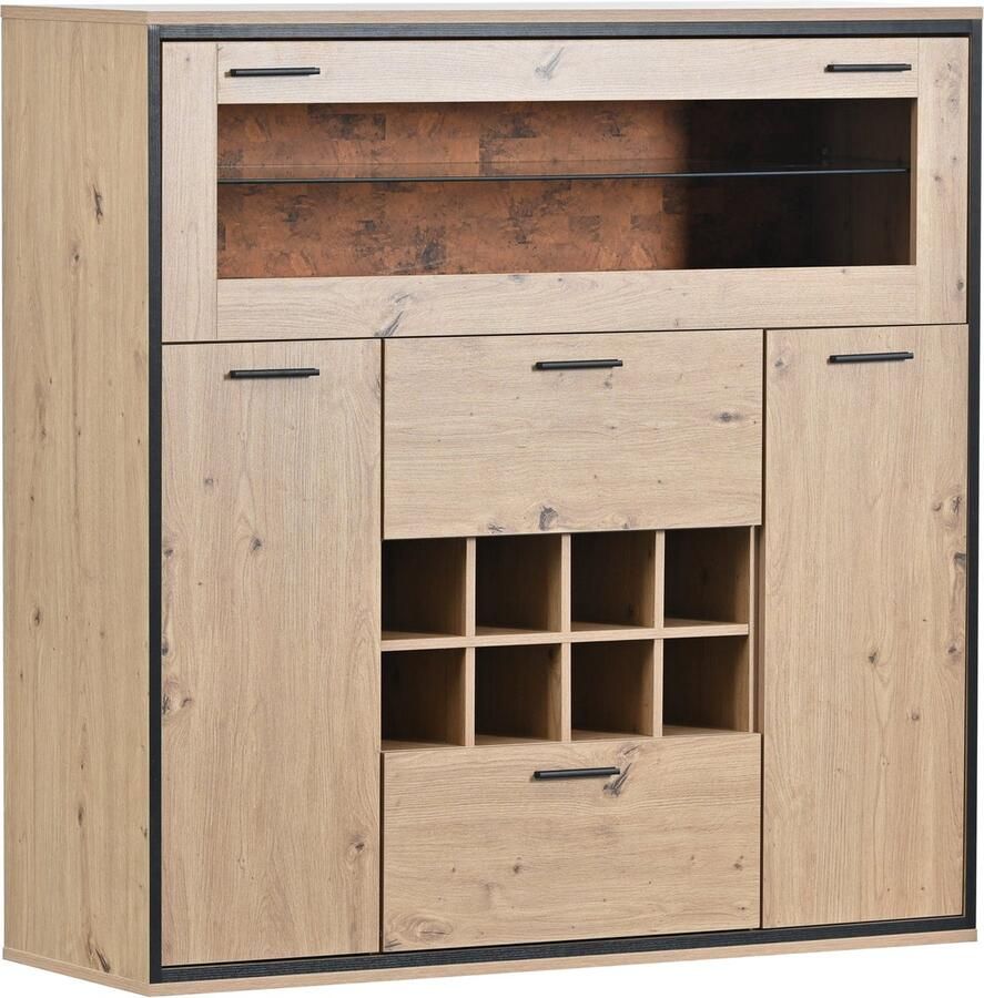 Merax elegante wijnkast – sideboard met dubbele deuren glazen legplank en LED-verlichting – ideale opbergruimte voor wijn en accessoires