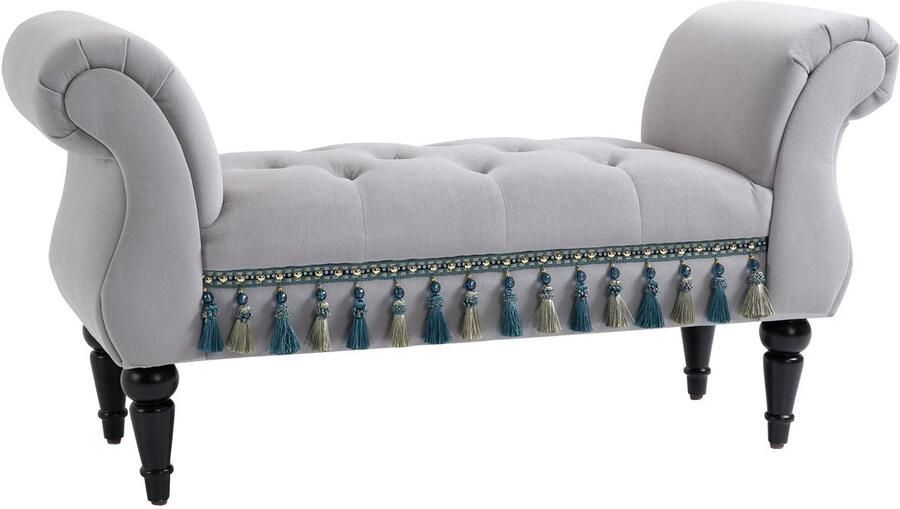 Merax HOMCOM Elegante Zitbank met Knopen – Lichtgrijze Gepolsterde Bank – 117x40x58 cm – Voor Woonkamer of Slaapkamer – Houten Poten