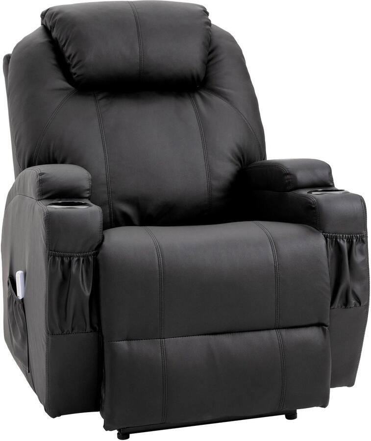 Merax Elektrische Massagestoel met 8 Massagepunten en Afstandsbediening – Zwart Kunstleer – Luxe Relaxstoel met Handmatig Verstelbare Rugleuning tot 165° en Voetensteun